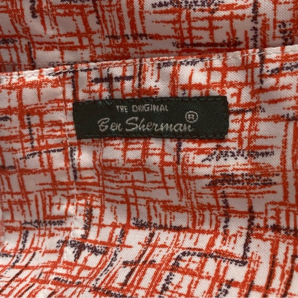 Orange White Ben Sherman Geometric Style Button Down Shirt - Picture 6 of 8